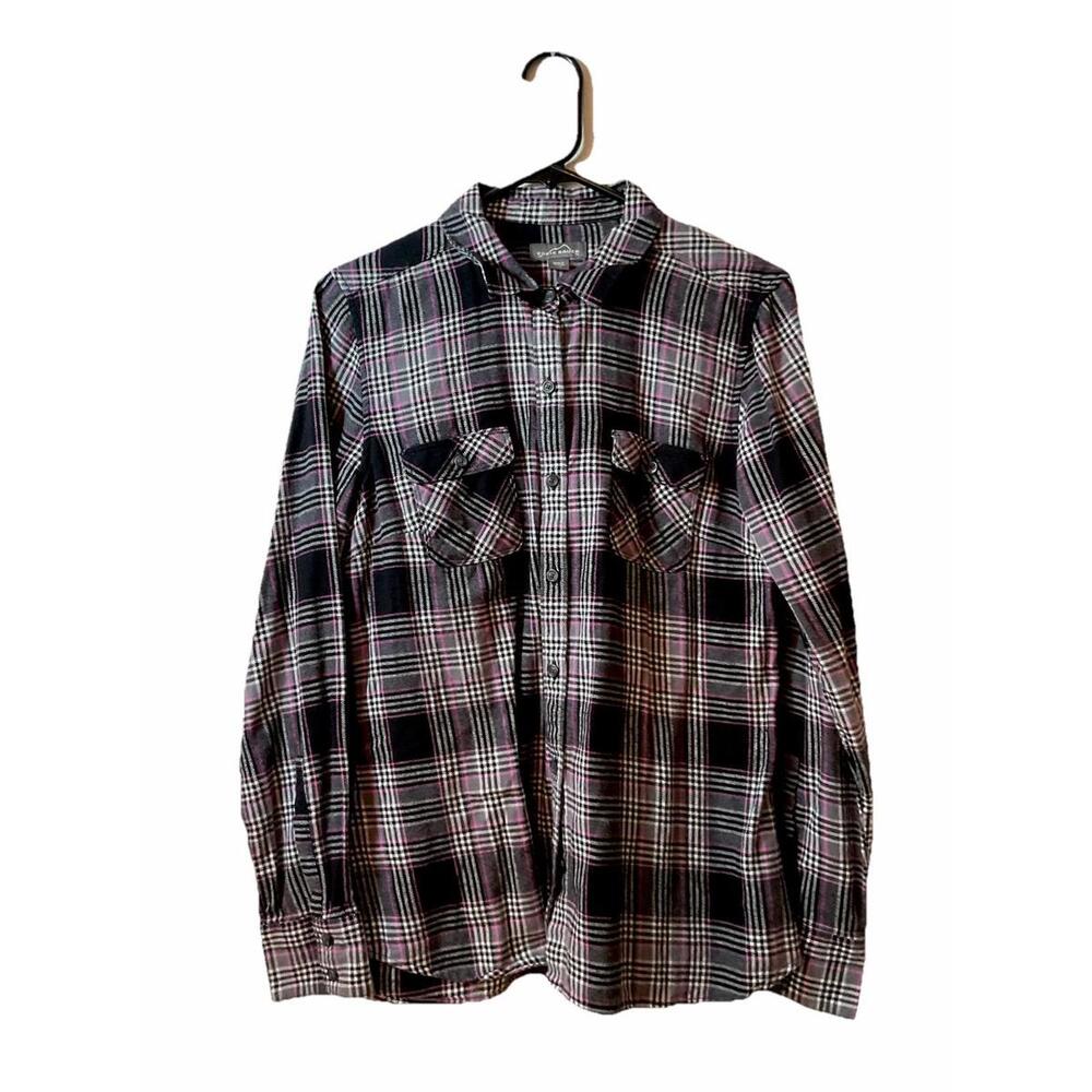 Women’s Eddie Bauer Long Sleeve Plaid Button Up Size Large Black Pink White